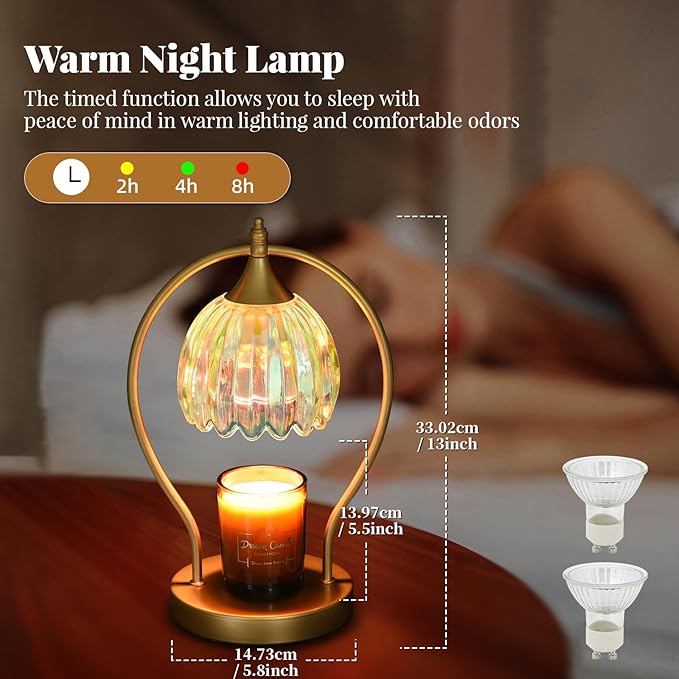 Candle Warmer Lamp with Timer: Dimmable Scented Candle Warmer Aromatherapy Lamp for Home Decor, Mothers Day Gifts for Mom, Ideal Housewarming Birthday Wax Warmer Light Gift, Includes 2 Bulbs