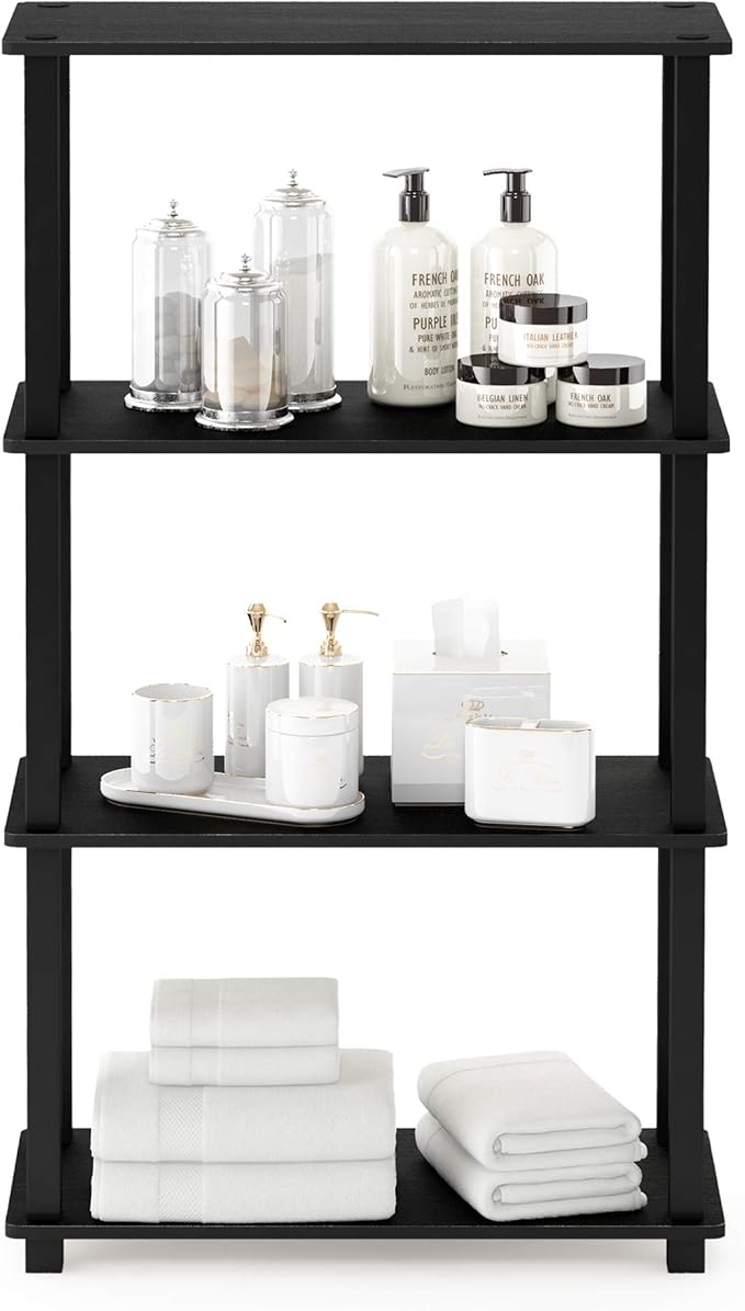 Furinno Turn-N-Tube 4-Tier Multipurpose Shelf Display Rack, Square Tube, Americano/Black