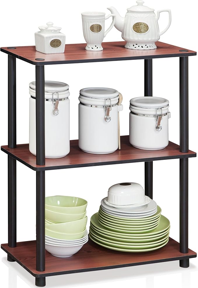 Furinno TURN-N-TUBE Storage Shelves, 3-Tier Book Shelf, Corner Shelf, Toolless Open Shelves, for Organization and Storage, Living Room, Garage, Home Office, Dark Cherry