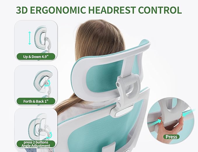 Office Chair - Ergonomic Office Chair with Back Support, Ergonomic Computer Chair - Home Office Desk Chairs, 400lbs Wide Seat Big and Tall Office Chairs with Headrest, Comfy Desk Chairs(Blue)