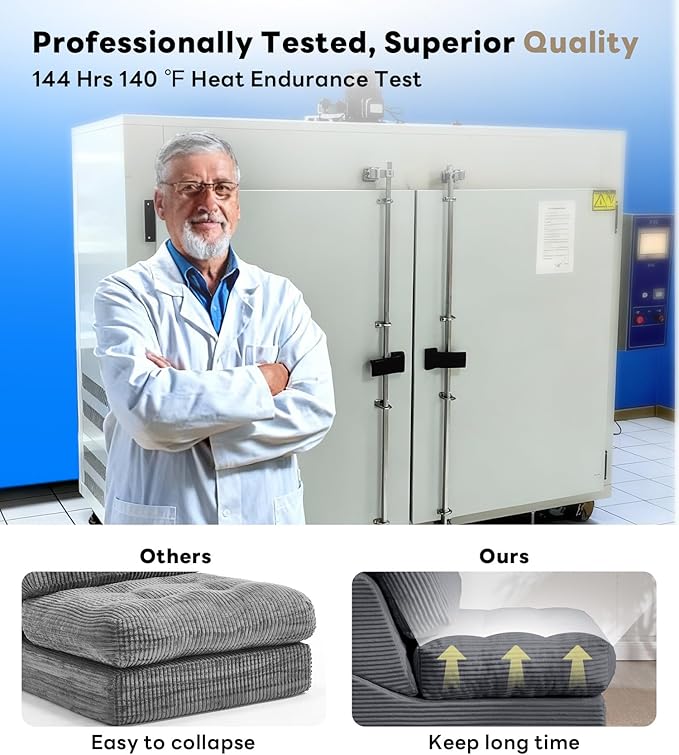 Tbfit 35.8‘’ Oversized Folding Sofa Bed, Convertible Sleeper Chair with Adjustable Back, Corduroy Folding Couch Bed, Portable & Foldable Boneless Floor Sofa for Living Room, Bedroom, Dark Grey