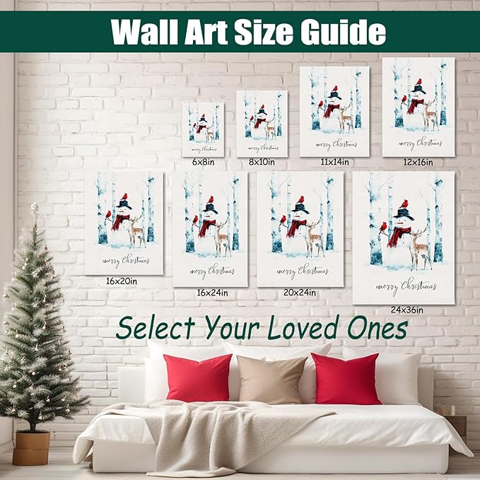 Christmas Snowman Canvas Wall Art - Rustic Winter Scene Framed Print for Farmhouse Living Room, Cozy Christmas Wall Decor, Ideal Christmas Gifts & Festive Decorations