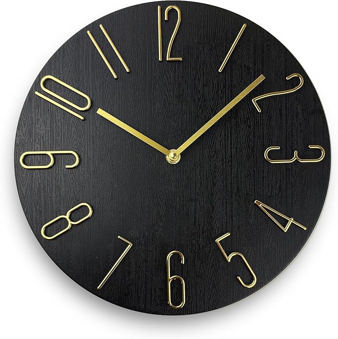 Wall Clock, Silent Clock, Wall Clocks Battery Operated， 12 inch Modern Wall Clock, Suitable for Offices, Living Rooms, Kitchens, Homes, Schools (Black Without Second Hand)
