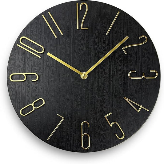Wall Clock, Silent Clock, Wall Clocks Battery Operated， 12 inch Modern Wall Clock, Suitable for Offices, Living Rooms, Kitchens, Homes, Schools (Black Without Second Hand)