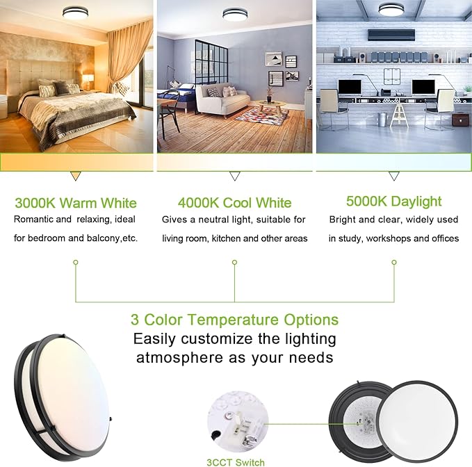 13 Inch LED Ceiling Light Fixture: 40W Flush Mount Ceiling Light 4000 Lumens Dimmable, 3000K/4000K/5000K Modern Ceiling Lamp for Bedroom Kitchen Bathroom Hallway Closet Laundry
