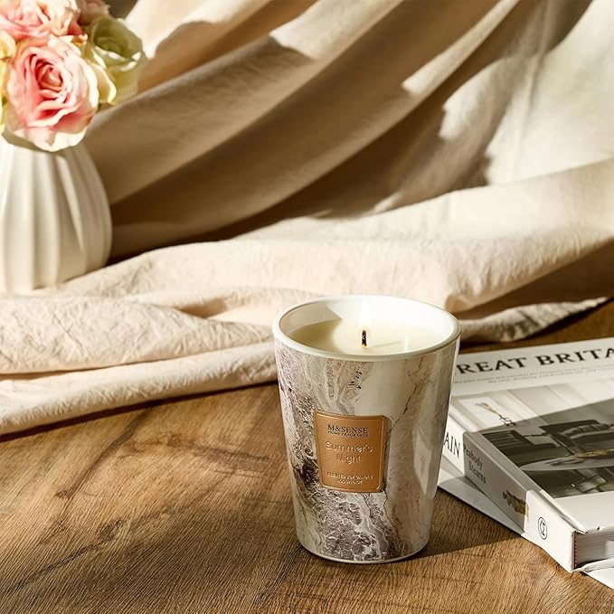 M&SENSE Summer Night Scented Soy Candle, 3 Wick Highly Scented 14.1 Oz 80H, Aromatherapy Christmas Gift for Women and Men