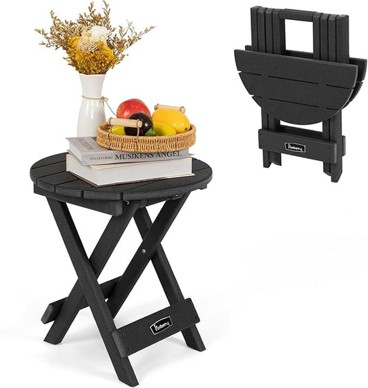 FUNBERRY Outdoor Folding Adirondack Side Table, No Assembly Portable Patio End Tables HDPE All Weather