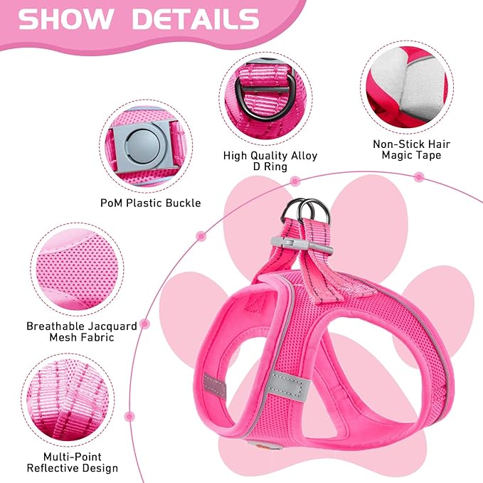 Soft Mesh Dog Harness and Leash Set, No Pull Puppy Harness and Leash Set, Reflective Step in Harness for Small Medium Dogs, Easy Walk Escape Proof Vest Harnesses (Rose Red, M)