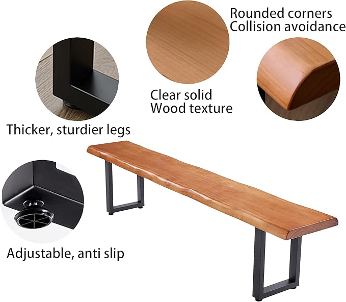 Stylish Solid Wood Office Desk with Sturdy Metal Base - Durable Multi-Size Executive Computer & Dining Table - Perfect for Home Office & Work Environments (Brown Bench, 62.99in)