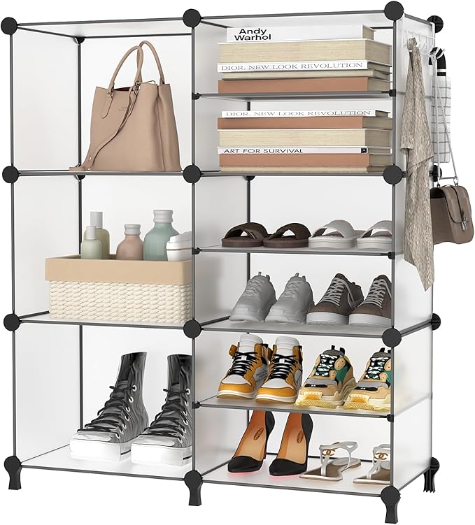 AWTATOS Closet Organizer 6 Cube Storage Shelves Portable Closet Clothes Organizers and Storage Stackable Cubby Shelving for Closet Bedroom Living Room Translucent
