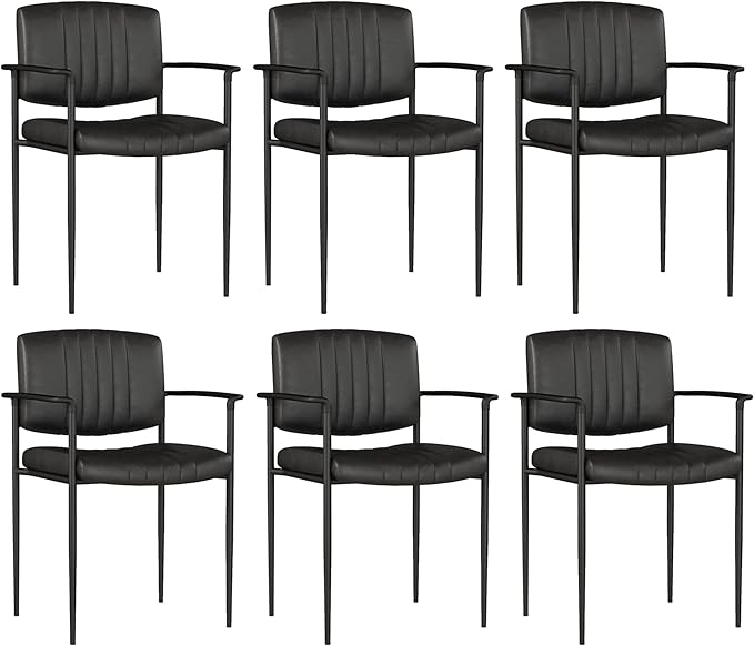 Mid-Century Modern PU Leather Dining Chairs Set of 6, Upholstered Kitchen Chairs with Arms and Metal Legs Adjustable Feet for Kitchen Dining Room(Black)