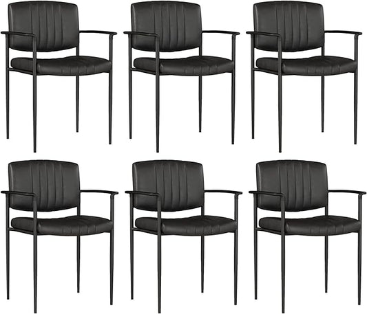 Mid-Century Modern PU Leather Dining Chairs Set of 6, Upholstered Kitchen Chairs with Arms and Metal Legs Adjustable Feet for Kitchen Dining Room(Black)