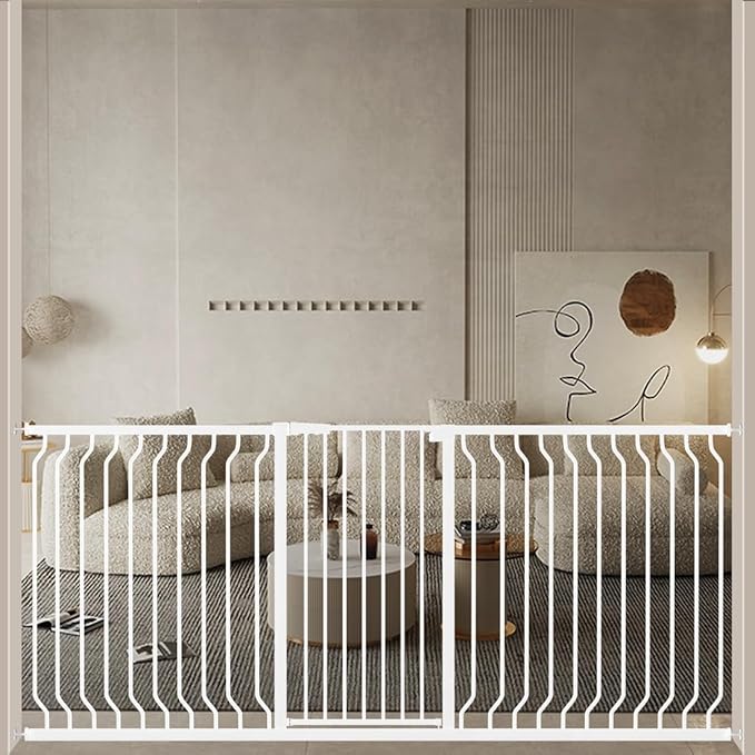 ALLAIBB White 40.55" Extra Tall Wide 76.77-85.43" Baby Gate Pressure Mounted Walk Through Child Kids Safety Toddler Tension Pet Dog Gates with Extension for Doorways Kitchen