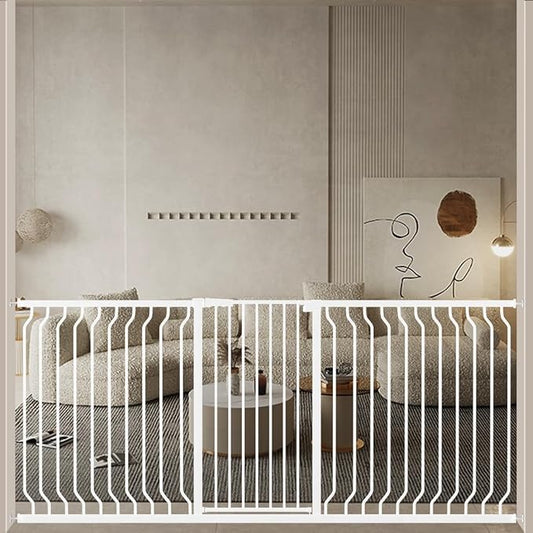 ALLAIBB White 40.55" Extra Tall Wide 76.77-85.43" Baby Gate Pressure Mounted Walk Through Child Kids Safety Toddler Tension Pet Dog Gates with Extension for Doorways Kitchen