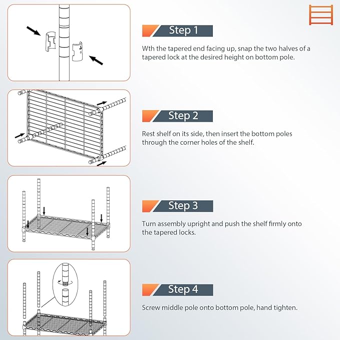 BestOffice 5-Shelf Storage Shelves, Adjustable Shelving Unit Wire Shelving Metal Shelves,11.6" D x 21.5" W x 47.6" H,Chrome