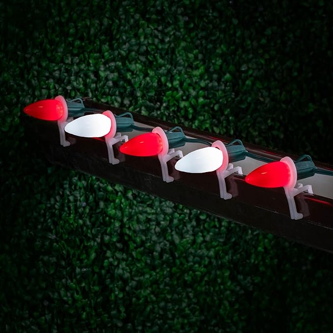 Novelty Lights 25FT C9 LED Ceramic Christmas Lights (25 Bulbs) Novelty Lighting, C9 Christmas Lights Outdoor (Red/Pure White)
