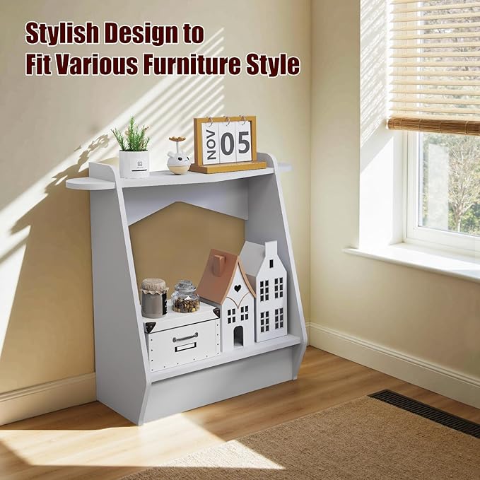 Pmnianhua Wood Console Table, 2-Tier Accent Storage Sofa Table, Wooden Farmhouse Entryway Organizer Shelf for Entrance, Hallway, Living Room, Bedroom(White)