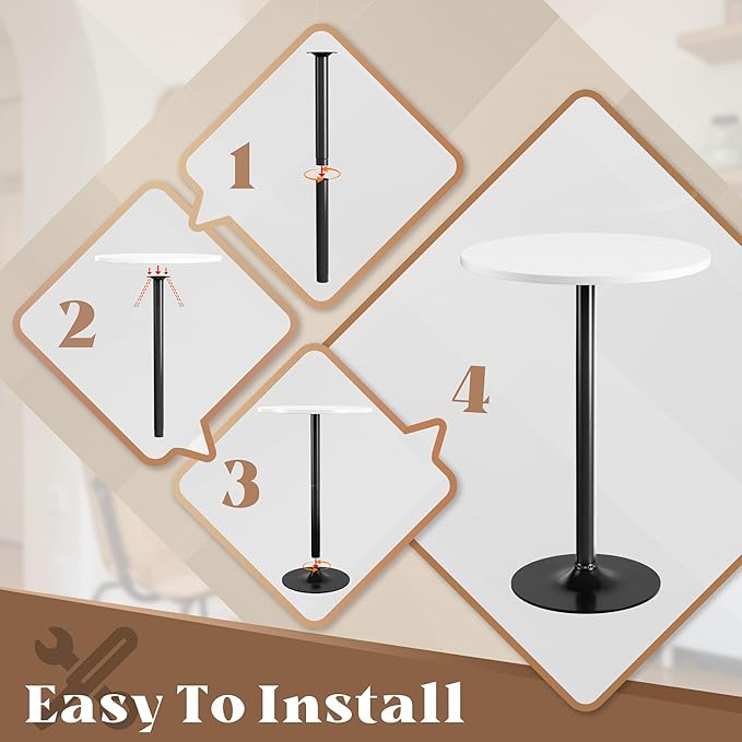 Homall Round Dining Table Bistro Pub 23.8 x 39.5 Inches Bar Table for Kitchen, Dining Room (2, White-Black)