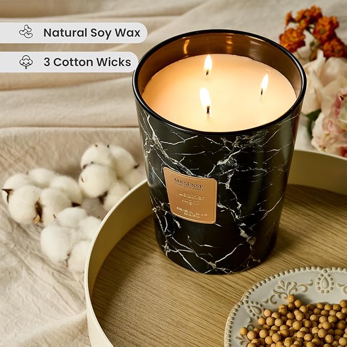 M&SENSE Extra Large Candle 35oz 150H LeatherNight Scented Candle,3 Wick Highly Scented Jar Candle, XL Candles Gift for Women and Men