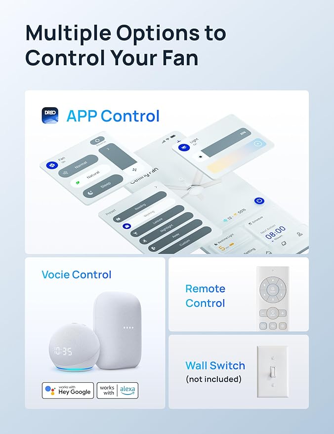 Dreo Smart Ceiling Fan with Lights, 52 Inch, 12 Speeds & 3 Fan Modes, Stepless Color Tones, Dimmable LED Light, 12H Timer, Quiet DC Motor, Remote/APP/Alexa Control, White Ceiling Fans Indoor
