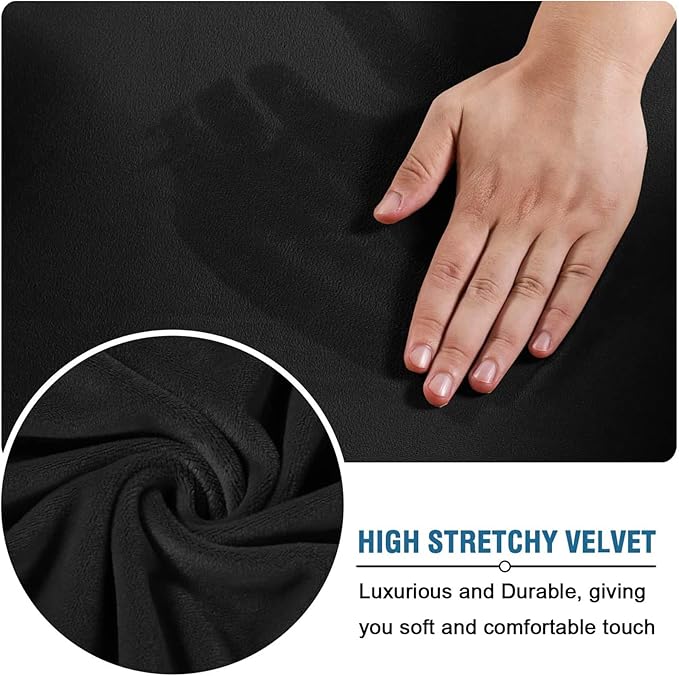 Velvet Plush Stretch Computer Office Chair Cover with Armrest, Chair Seat Cover for Office Chair for Pets & Kids, Removable Universal Desk Chair Covers for Swivel Rotating, Black, XL