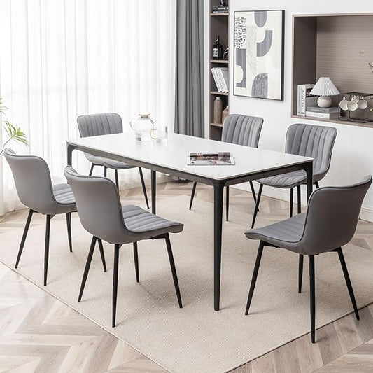 Leather Dining Chairs Set of 6, Upholstered Dining Room Chairs with Metal Legs, Modern Dining Chair for Dining Room, Kitchen (Grey)