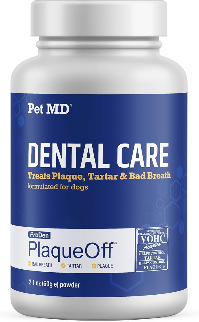 Pet MD Proden PlaqueOff Dog Teeth Cleaning Dental Care Powder - Oral Care Supplement for Dogs - Reduce Bad Breath, Tartar, & Plaque - 60g