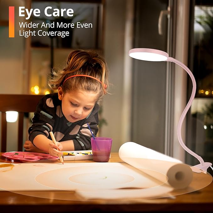 Reading Light with Remote, LED Desk Lamp Clip on [1H Timer & Nightlight] RA>95 Dimmable Flexible Gooseneck, Reading Lamp with Clamp for Table - 4.7'' (Adapter Included)