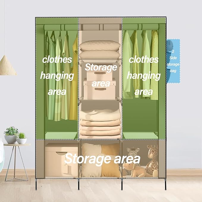 PLKO Portable Closet, Wardrobe Closet Organizer,Portable Clothes Closet Rolling Door Wardrobe with Grey Oxford Fabric Cover for Bedroom, (Grey)