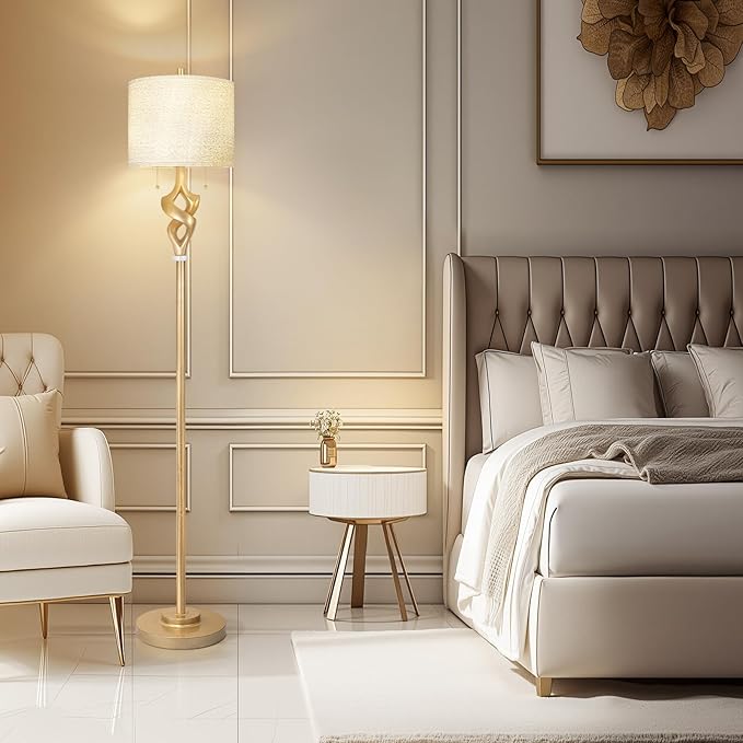 Scenekoy Sculptural 65.5” Floor Lamp for Living Room Bedroom, Gold Leaf Finish & Resin Body, Pull Chains Switch Standing Lamp, Brightness Adjustable Corner Lamp with Bulb Prefer for Home Office Bar