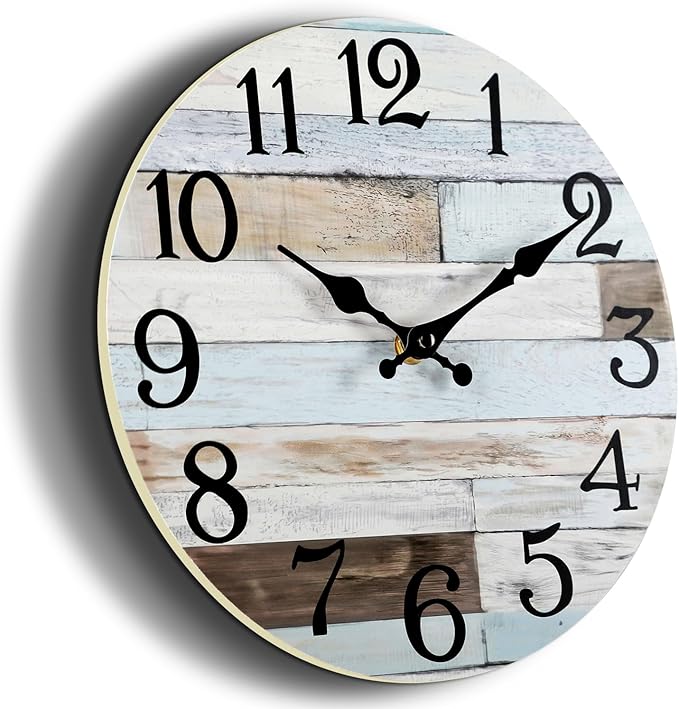 Wall Clock Battery Operated 10 Inch Silent Non-Ticking Coastal Country Style Decorative for Living Room, Kitchen, Home,Bathroom, Bedroom, Laundry Room