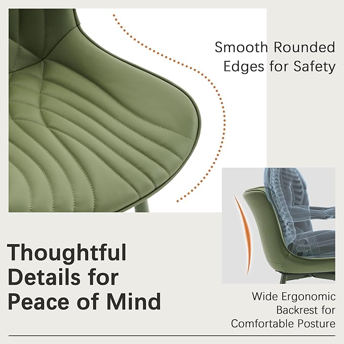 YOUTASTE Upholstered Leather Dining Chairs Set of 2 All Olive Green, Mid Century Modern Comfy Kitchen Dining Room Chair, Green Metal Legs, Armless Accent Chair for Living Room Bedroom