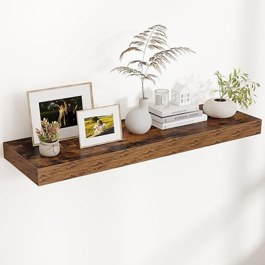 Floating Shelves for Wall, 40" W x 12" D x 2" H, 1 Pack of Long Wall Mounted Engineered Wood Shelves with Invisible Brackets for Living Room, Bedroom, Bathroom, Kitchen Decor, Brown