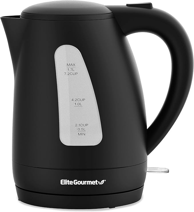 Elite Gourmet EKT8690X 1.7L Electric Tea Kettle 1500W, Hot Water Heater Boiler BPA-Free, Fast Boil, Water Level Window and Auto Shut-Off, Black