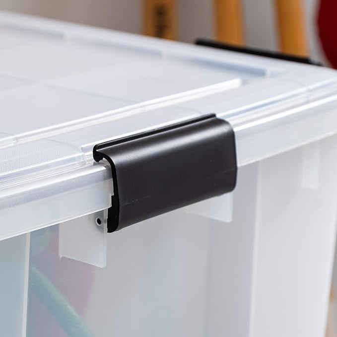 IRIS USA 74 Quart WeatherPro Plastic Storage Bin Tote Organizing Container with Durable Lid and Seal and Secure Latching Buckles, 4 Pack