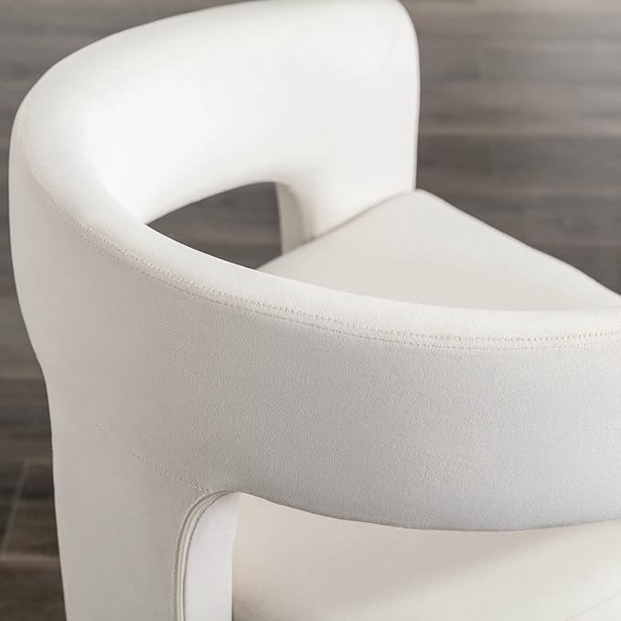 Set of 4 Modern Velvet Fabric Upholstered Dining Chairs with Open-Back, Cute Barrel Side Chairs Kitchen Armchair Accent Chairs for Dining Room Bedroom, Ivory