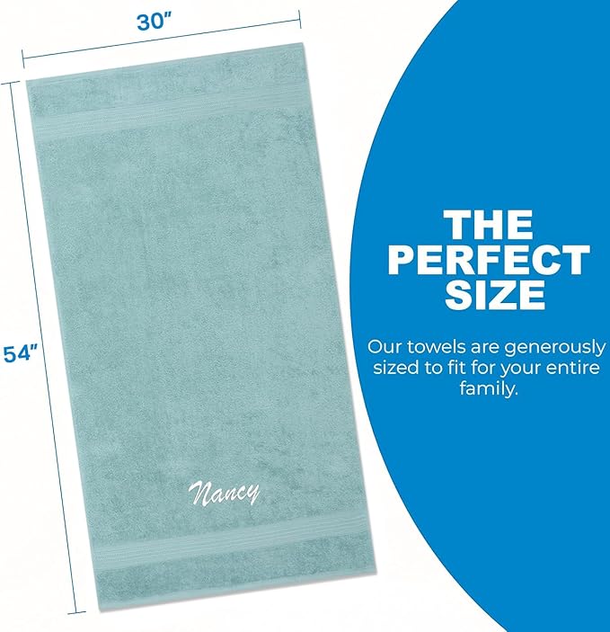 Kaufman - Personalized Velour Beach and Pool Towel 100% Cotton 30in X 60in Solid Color Bath Towel Embroidered (Aqua)