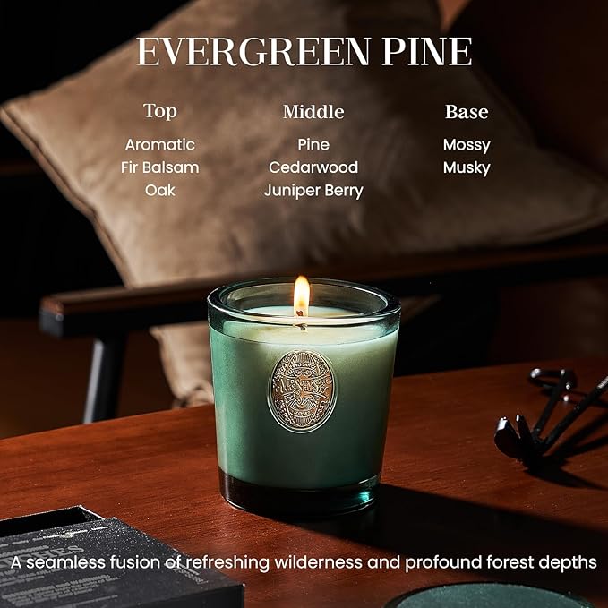 M&SENSE Natural Soy Candle | Evergreen Pine & Emerald Green | 9.2 oz, 50H Burn Time | Luxury Scented Candle for Relaxation, Gifting, Home Décor | Ideal for Bedroom, Office, Party Ambiance