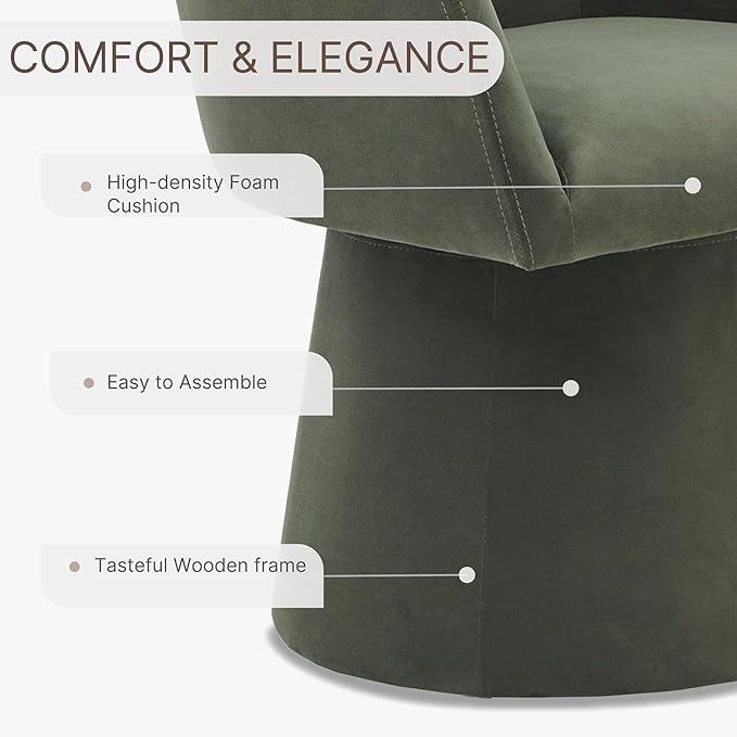 Swivel Dining Chairs Set of 4, Upholstered Mid Century Modern Deskchair with Barrel Back, Linen Fabric Kitchen Chairs for Dining Room, Bedroom, Dressing Room, Green