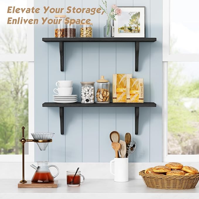 Forbena Wall Mounted Shelves for Bedroom 24 Inches Long, 8 Inch Deep Floating Shelves for Wall, Large Hanging Arched Shelf for Kids Bathroom Living Room Office Decor Plants Books (3-Pack, Black)