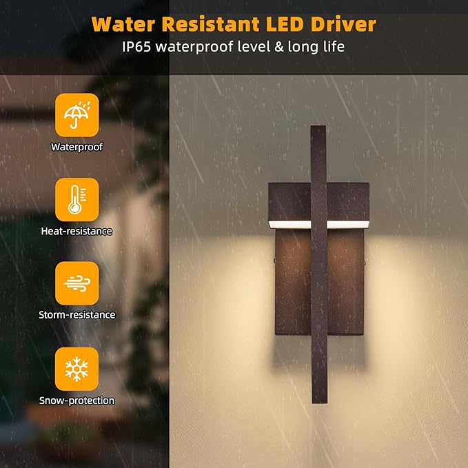 tewei Modern LED Outdoor Wall Sconce Brown Outdoor Lights for House, 13.7'' LED Exterior Lighting Fixtures Outside Wall Mount Lights for Front Porch Hallway, Warm White 3000K, 2 Pack