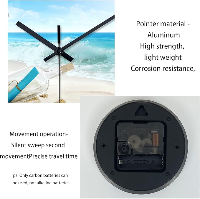 XNM Coastal Blue Clock for Kitchen 14 Inch Glass Analog Wall Clocks Battery Operated Round Silent Wall Clock Non Ticking