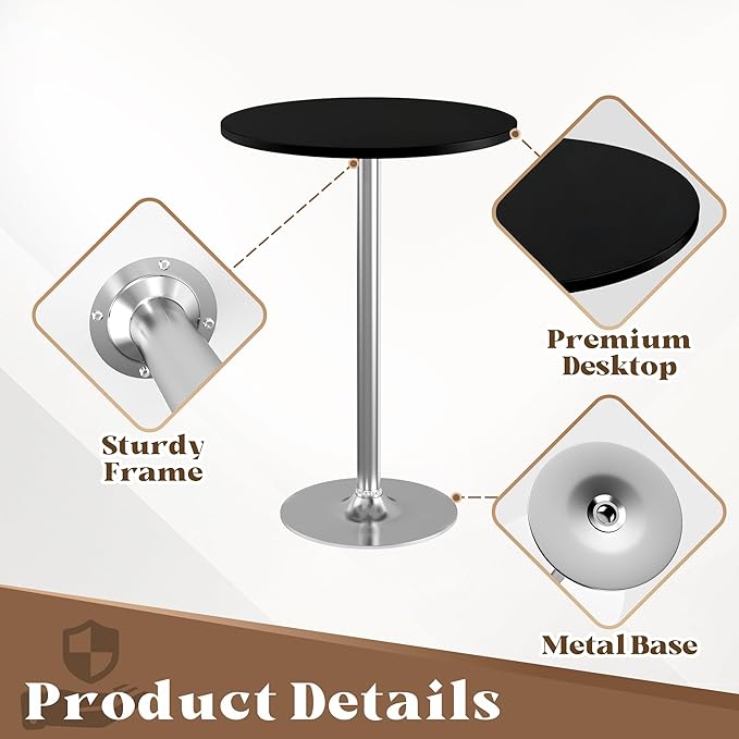 Homall Round Dining Table Bistro Pub 23.8 x 39.5 Inches Bar Table for Kitchen, Dining Room (2, Black-Silver)