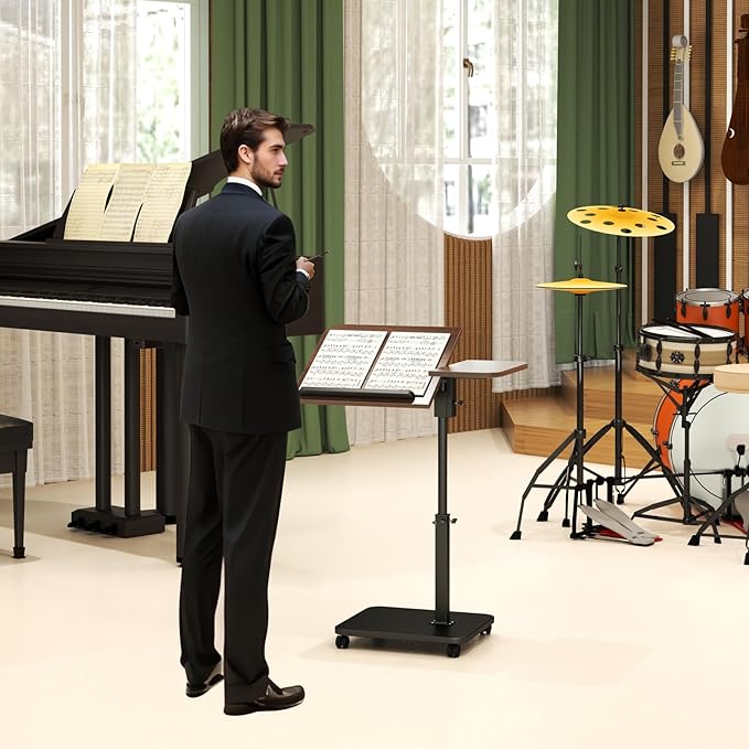 Adjustable Height C Shaped End Table with Wheels,360°Swivel Side Table, Top Tilting Laptop Stand TV Table for Sofa/Bed, Couch Tables that Slide under,Small Coffee Table for Living Room (walnut)