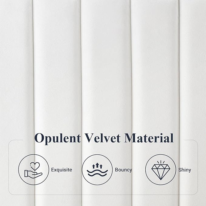 Allewie Queen Bed Frame, Velvet Upholstered Platform Bed with Adjustable Vertical Channel Tufted Headboard, Mattress Foundation with Strong Wooden Slats, Box Spring Optional, Easy Assembly, Off-White