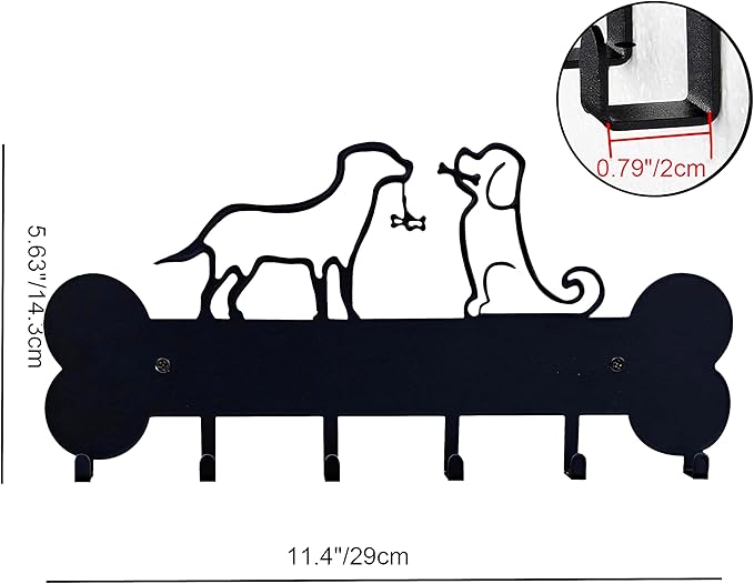 Dog Leash Holder Wall Mount, Dog Supply Organizer with 6 Hooks, Metal Key Hooks for Wall， Wall Storage for Hanging Leash, Vest, Harness, Keys