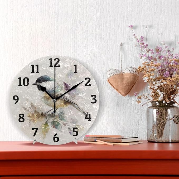 Watercolor Bird Wall Clock Silent Non Ticking Wall Clock Decorative Battery Operated Wall Clocks 10 Inch for Home Kitchen Bedroom Living Room Office