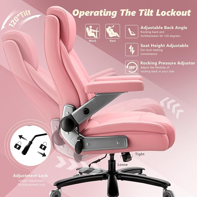 650LBS Big and Tall Office Chair with 5D Flip Arms and Thick Pocket Spring Cushion, Extra Wide Heavy Duty Office Chair with Adjustable Lumbar Support, Large High Back Computer Chair Dual Rubber Wheel