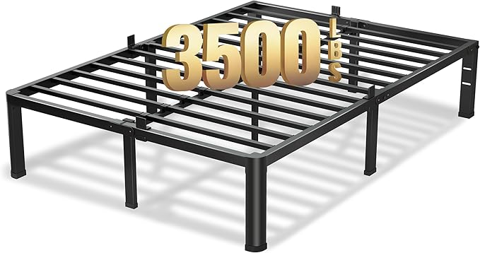 18 Inch California King Bed Frame, 3500Lbs Heavy Duty Metal Platform with Round Corner Legs Mattress Slide Stopper, Steel Slat Support No Box Spring Needed, Noise Free, Non-Slip, Easy Assembly