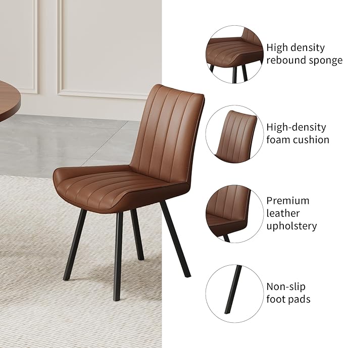 Walnut Round Dining Table Set for 4, Mid-Century Modern Kitchen Table and Chairs, Small Space Dining Room Furniture for Apartment, Breakfast Nook or Studio (Boxwood-1 Table + 4 Brown Chairs)